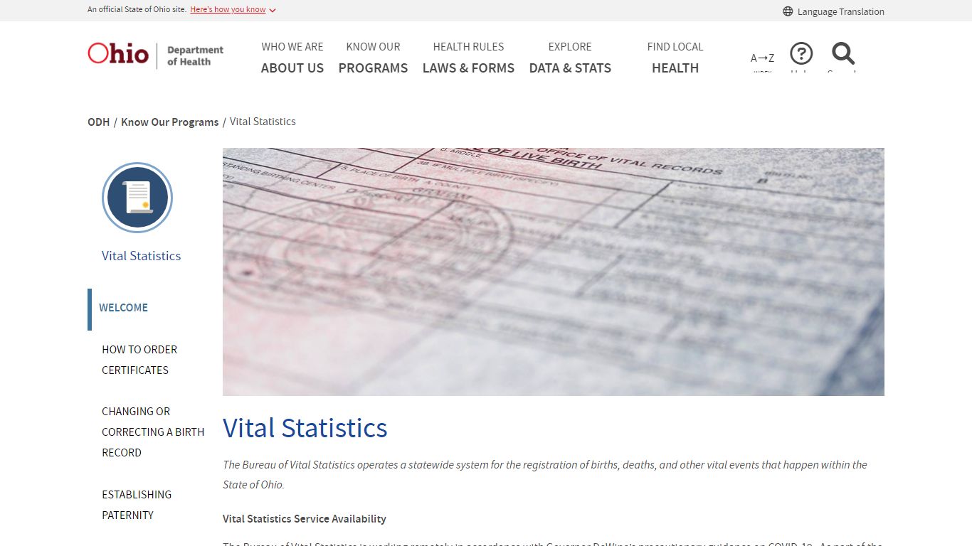 Vital Statistics - Ohio